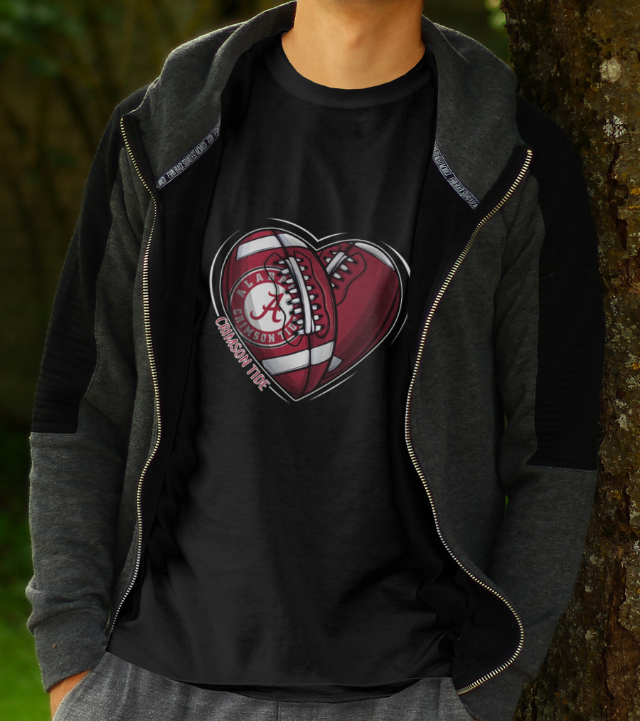 Ncaa Alabama Crimson Tide Heart Football Sneakers T-Shirt