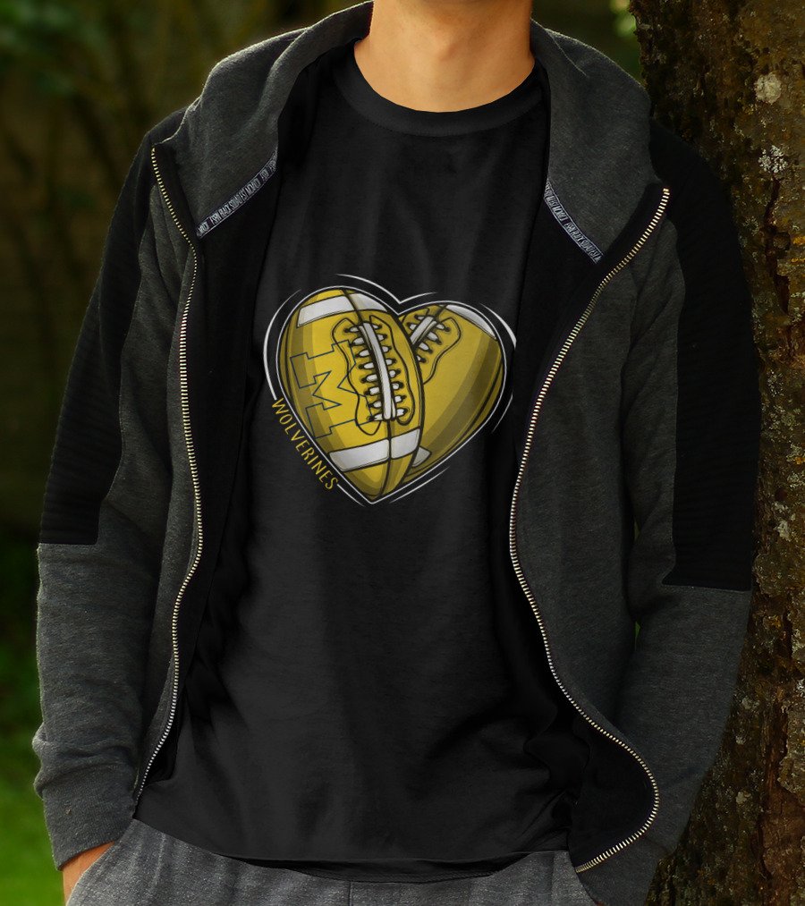 Michigan Wolverines Heart-Shaped Football T-Shirt