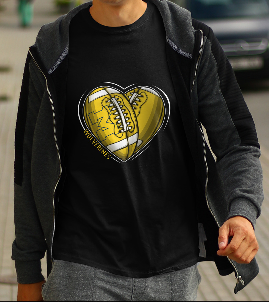 Michigan Wolverines Heart-Shaped Football T-Shirt