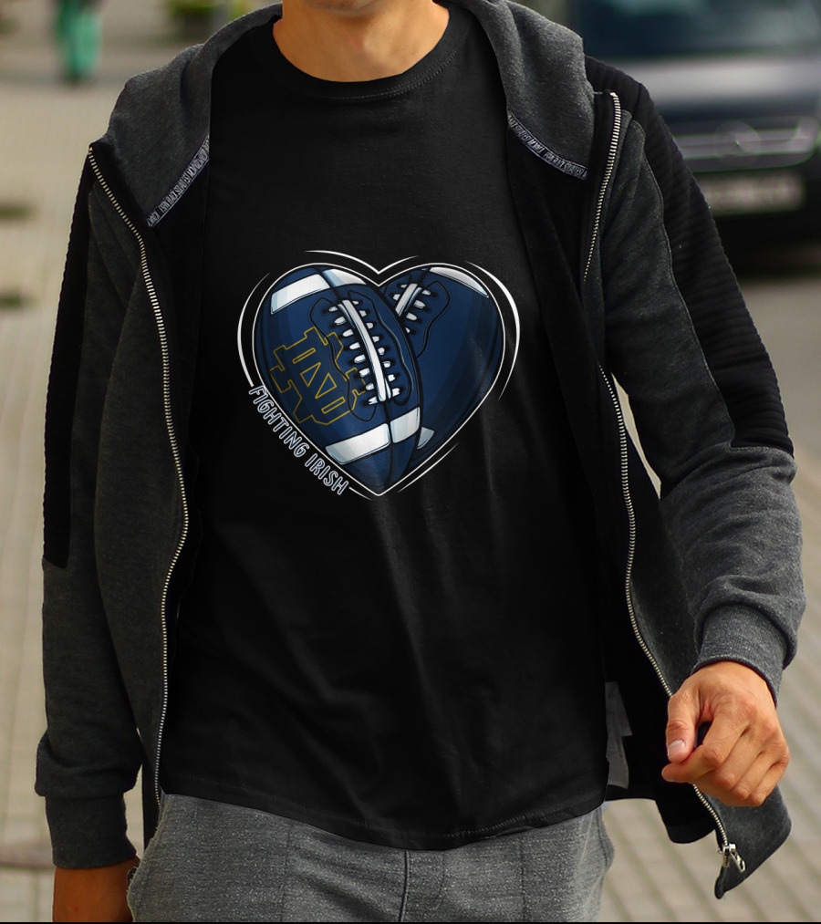 DH 90 NCAA Notre Dame Fighting Irish Heart Football T-Shirt