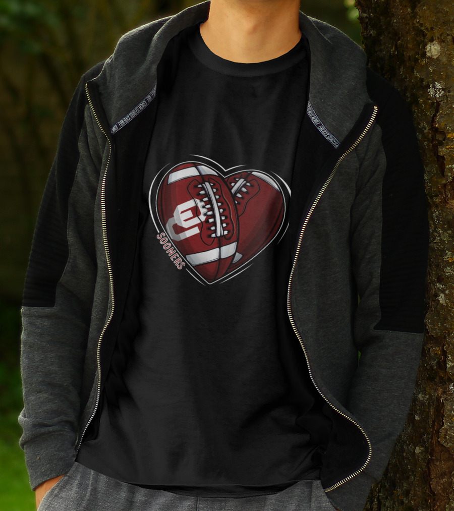 DH 90 NCAA Oklahoma Sooners Heart Football T-Shirt