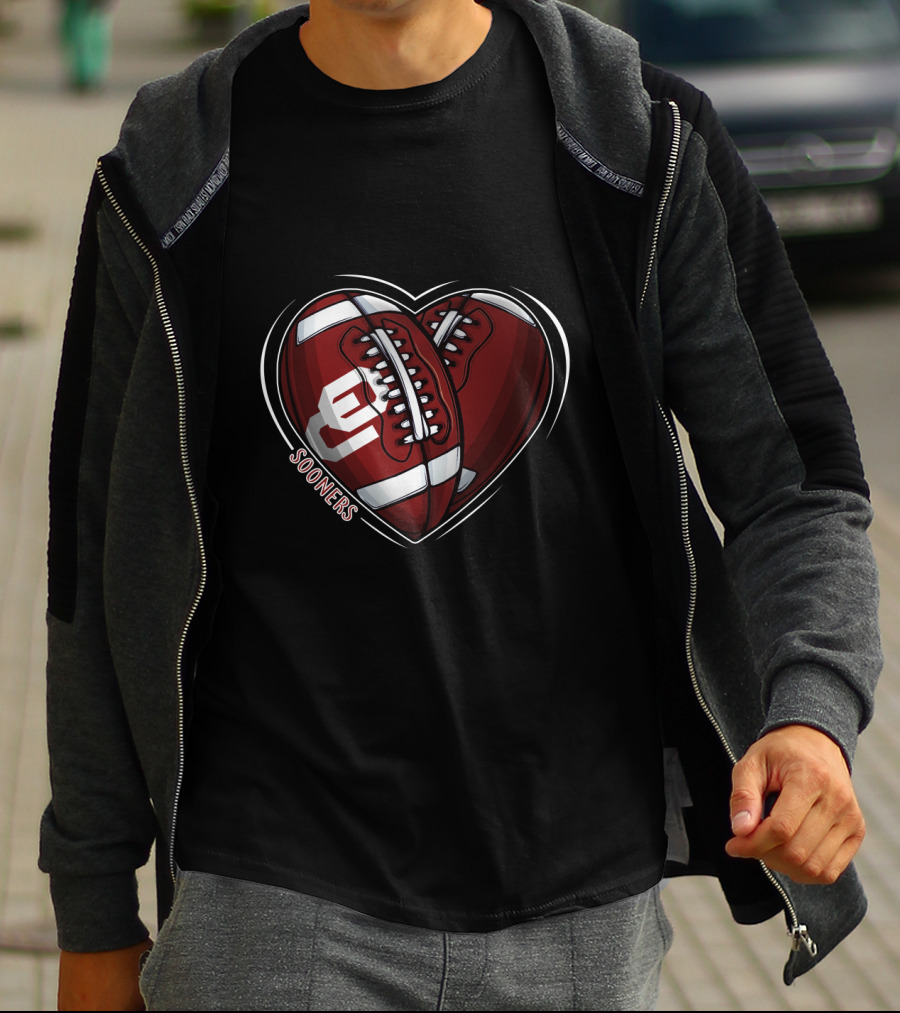 DH 90 NCAA Oklahoma Sooners Heart Football T-Shirt