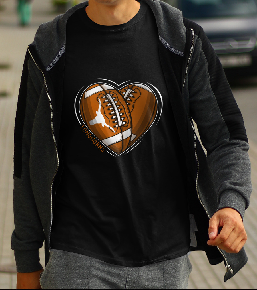 Longhorns Heart-Shaped Football Design Texas Longhorns NCAA T-Shirt