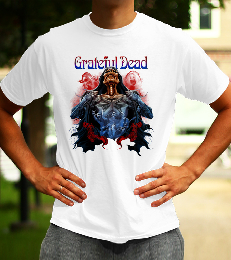 Grateful Dead Skeleton Artwork With Red And Blue T-Shirt