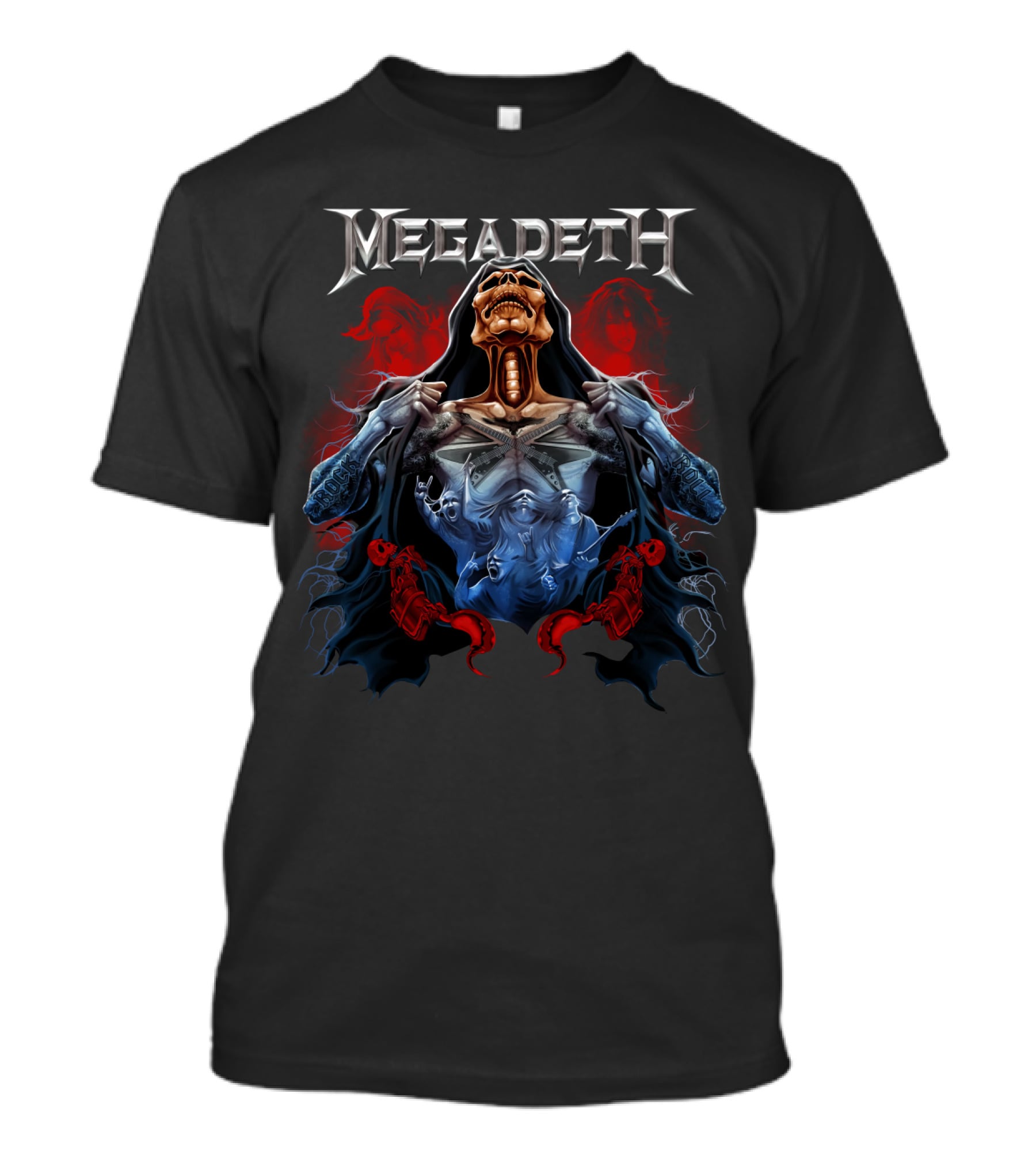 Megadeth Skeleton Cloak Red And Blue Faces T-Shirt
