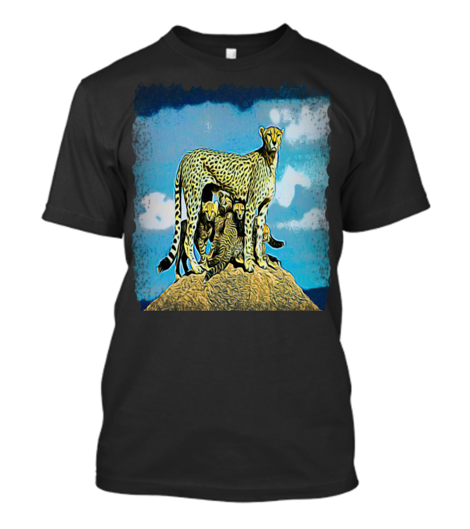 Caution: Majestic Cheetah Family On Watchful Guard At Sunset T-Shirt