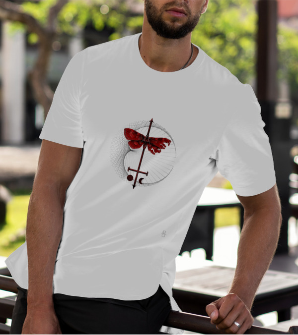 Blood Moon Moth Red Variant With Lunar Symbols And Mystical Spear Elements T-Shirt