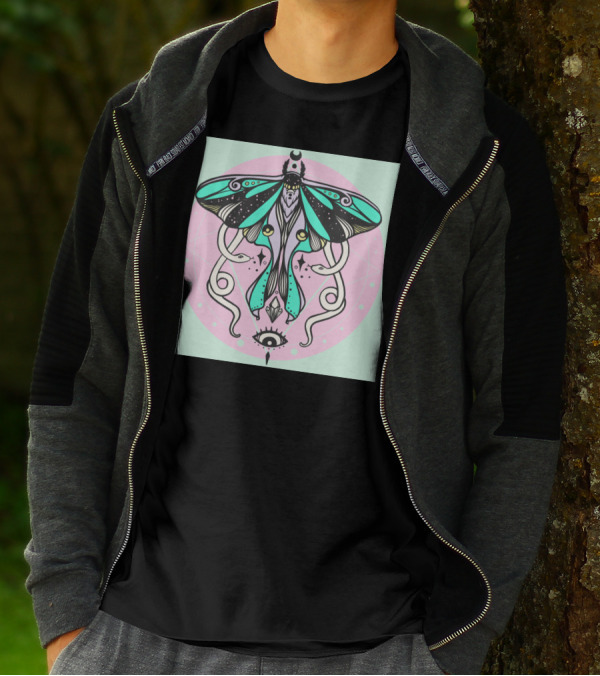 Luna Moth And Snakes With Mystical Witchy Aesthetic Crescent Moon And Eye T-Shirt