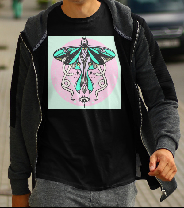 Luna Moth And Snakes With Mystical Witchy Aesthetic Crescent Moon And Eye T-Shirt