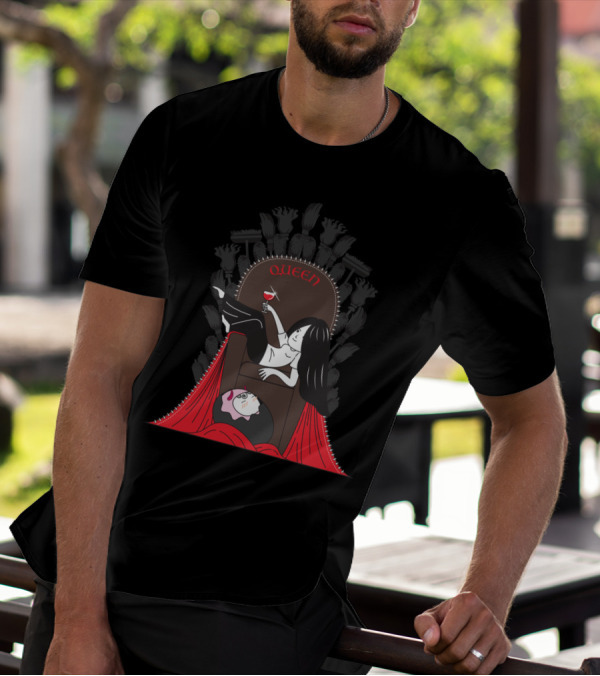 Queen Throne Lounge With Wine Glass And Red Drapes T-Shirt