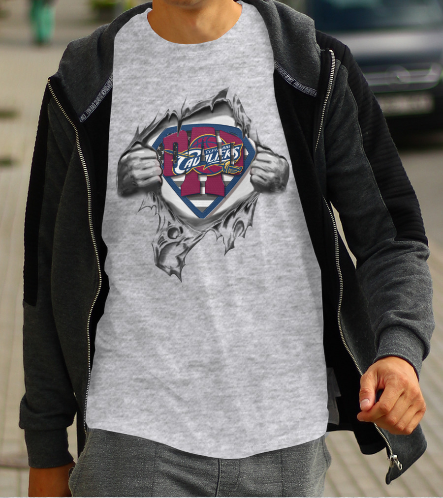 Cleveland Cavaliers SUPERDAD Emblem With Ripped Chest T-Shirt