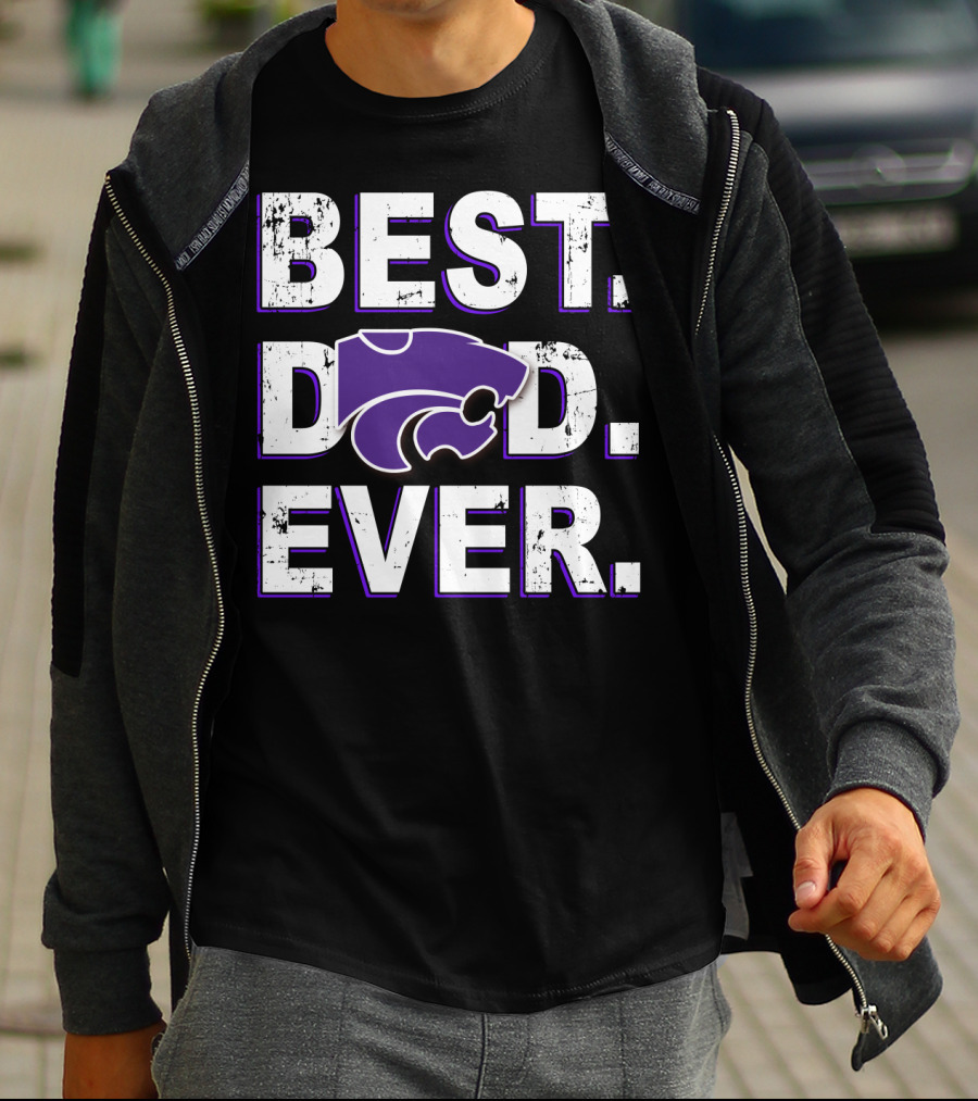 Best Dad Ever Kansas State Wildcats Logo Purple Letters T-Shirt