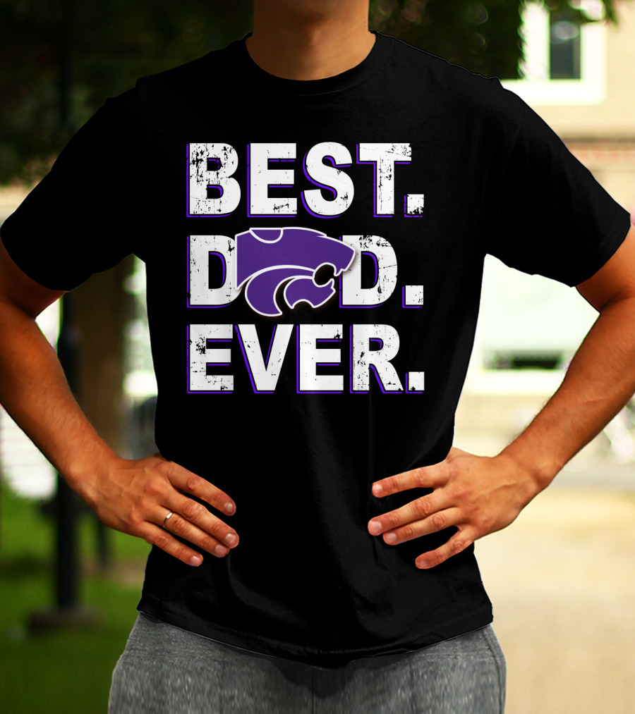 Best Dad Ever Kansas State Wildcats Logo Purple Letters T-Shirt