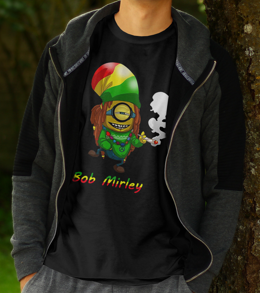 Bob Mirley Minion With Rasta Colors Smoking And Peace Necklace T-Shirt