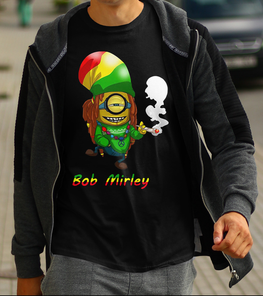 Bob Mirley Minion With Rasta Colors Smoking And Peace Necklace T-Shirt