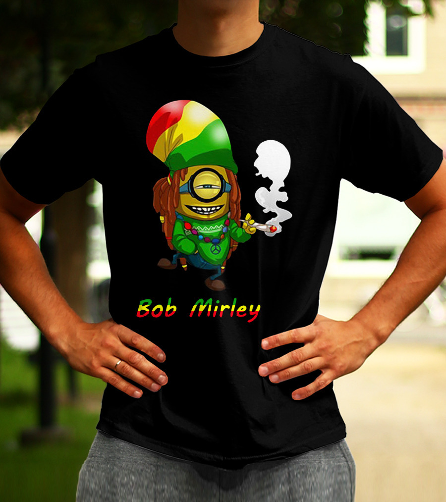 Bob Mirley Minion With Rasta Colors Smoking And Peace Necklace T-Shirt