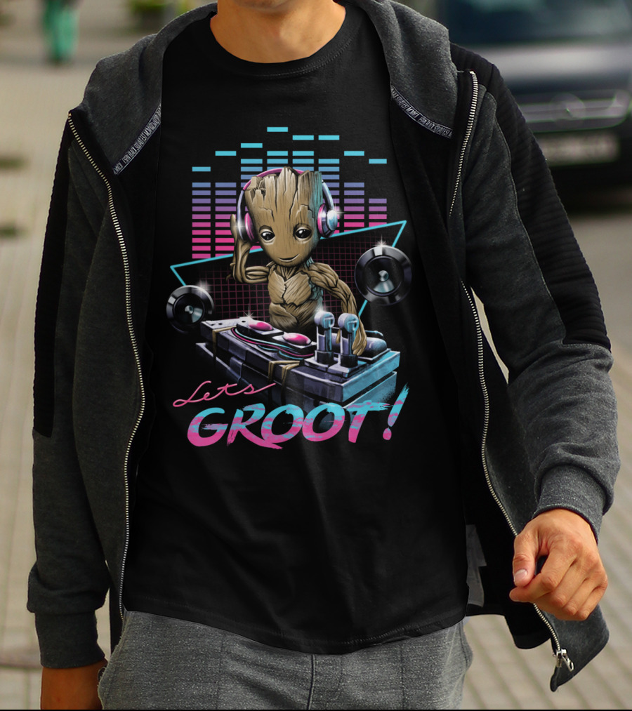 Let's Groot DJ Mixing Groot With Headphones Music Visuals T-Shirt