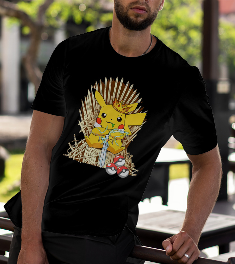 Pikachu Throne King With Sword And Pokeballs Game Of Thrones Style T-Shirt