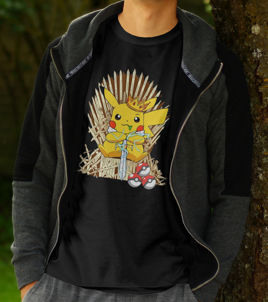 Pikachu Throne King With Sword And Pokeballs Game Of Thrones Style T-Shirt