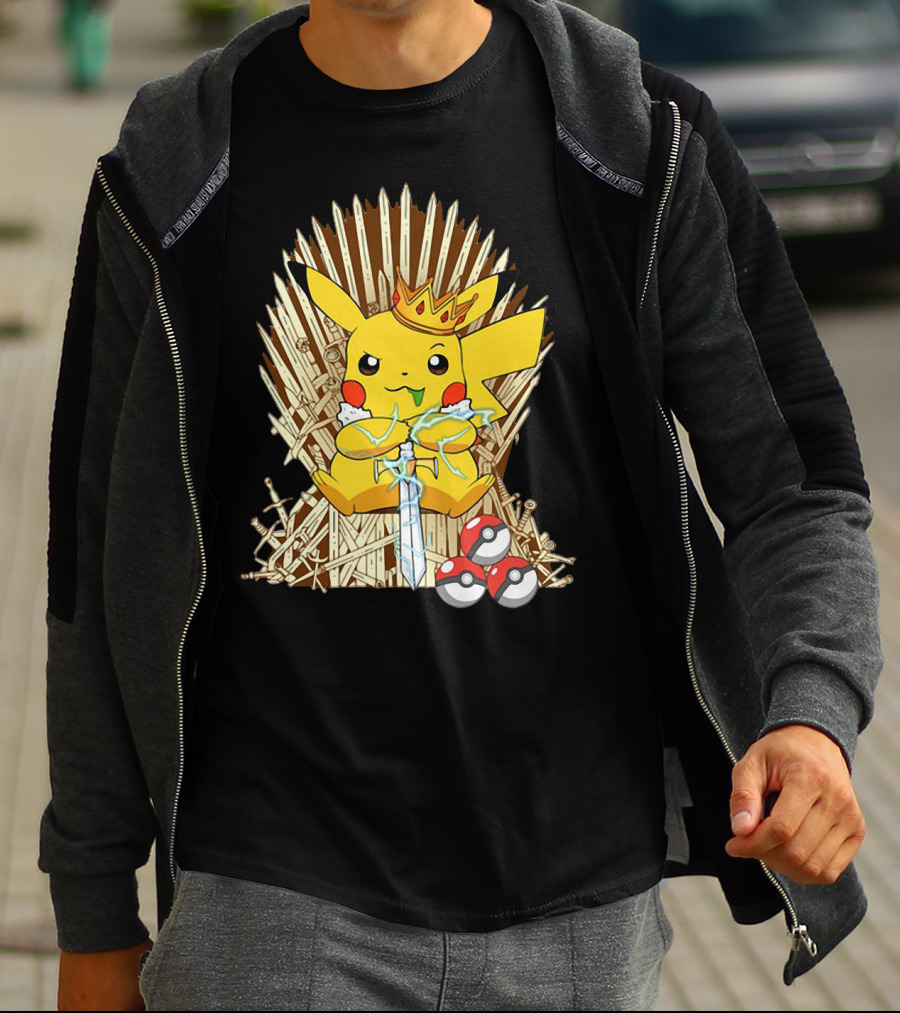 Pikachu Throne King With Sword And Pokeballs Game Of Thrones Style T-Shirt