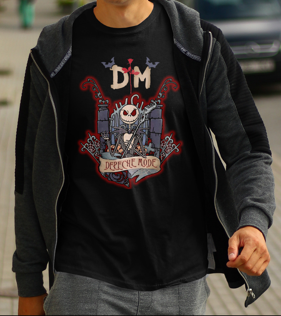 Halloween Jack Skellington DM Depeche Mode Graveyard Mic Bat Roses T-Shirt