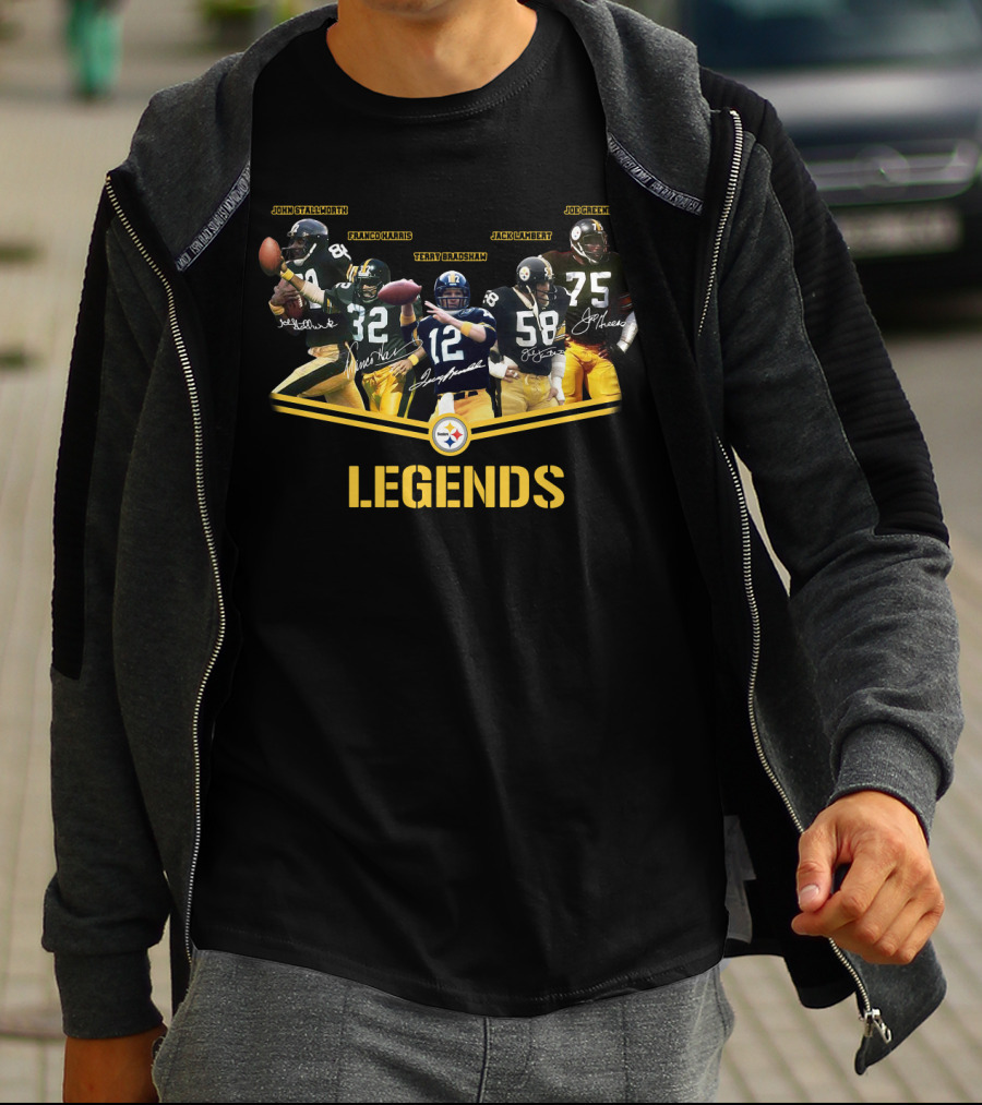 Legends John Stallworth Franco Harris Terry Bradshaw Jack Lambert Joe Greene Pittsburgh Steelers T-Shirt