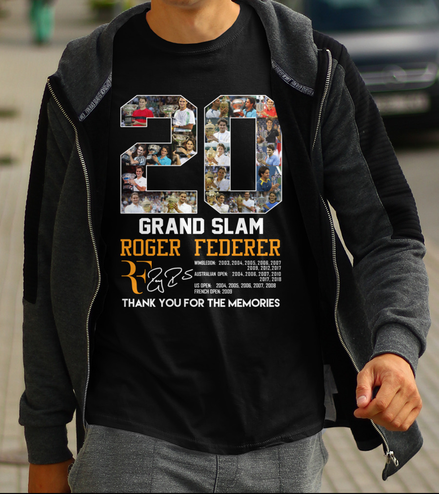 20 Grand Slam Roger Federer Wimbledon Australian US French Open Thank You For The Memories T-Shirt