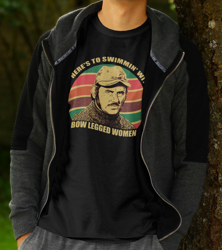 Here's To Swimmin' With Bow Legged Women Quint Jaws Vintage Retro Wave T-Shirt