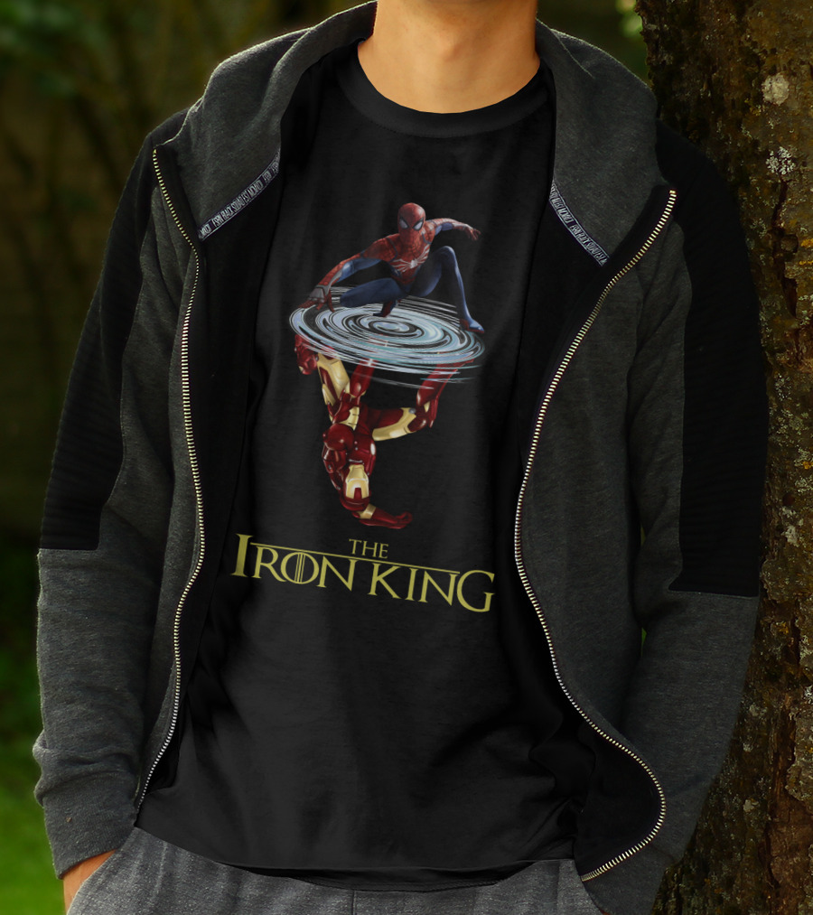 Spider Man Above Iron Man Reflection The Iron King T-Shirt