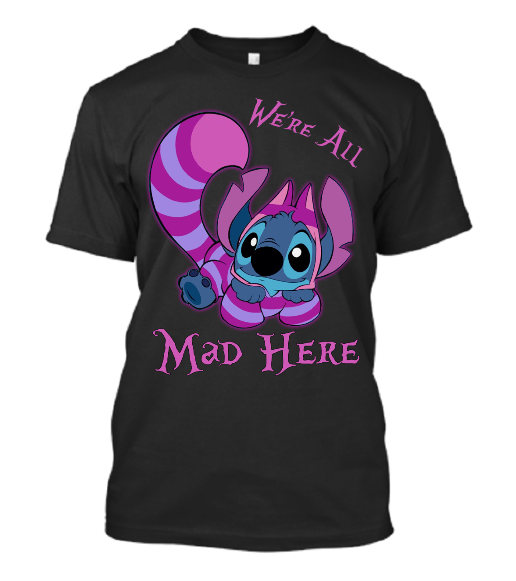 Stitch And Cheshire Cat We're All Mad Here Crossover T-Shirt
