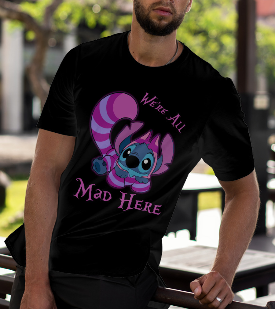 Stitch And Cheshire Cat We're All Mad Here Crossover T-Shirt