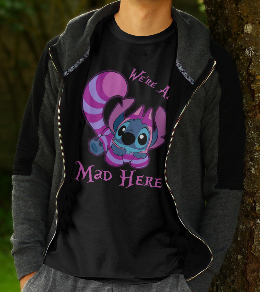 Stitch And Cheshire Cat We're All Mad Here Crossover T-Shirt