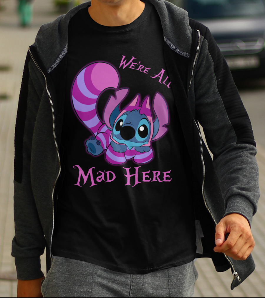 Stitch And Cheshire Cat We're All Mad Here Crossover T-Shirt