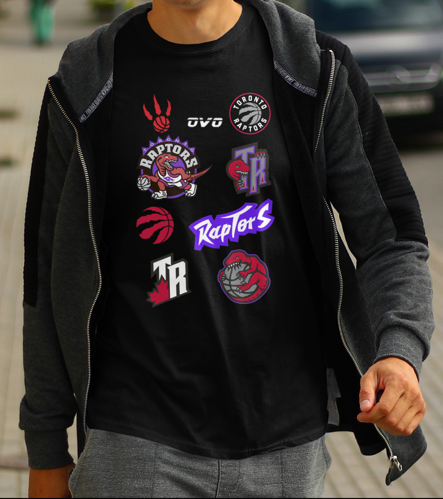 Toronto Raptors Logos Collection Including OVO Partnership And Dinosaur Iconography T-Shirt