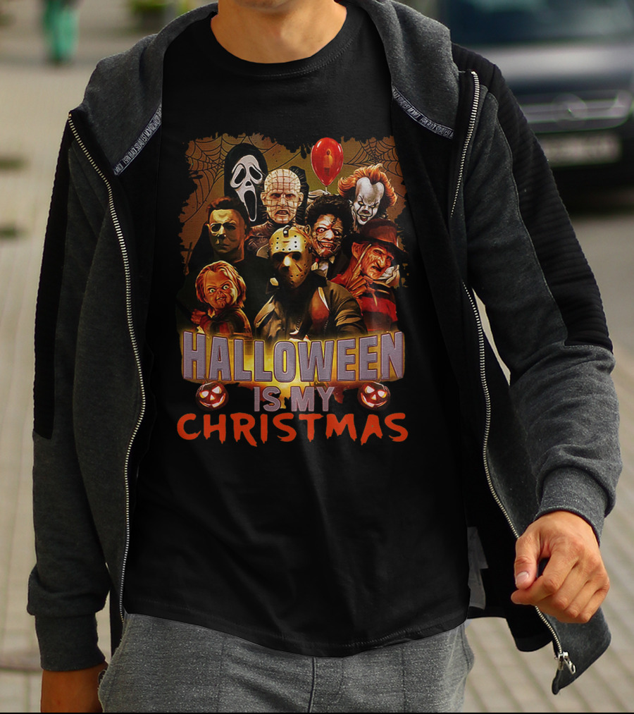 Horror Icons Halloween Is My Christmas Freddy Jason Pennywise Ghostface Pinhead Chucky T-Shirt