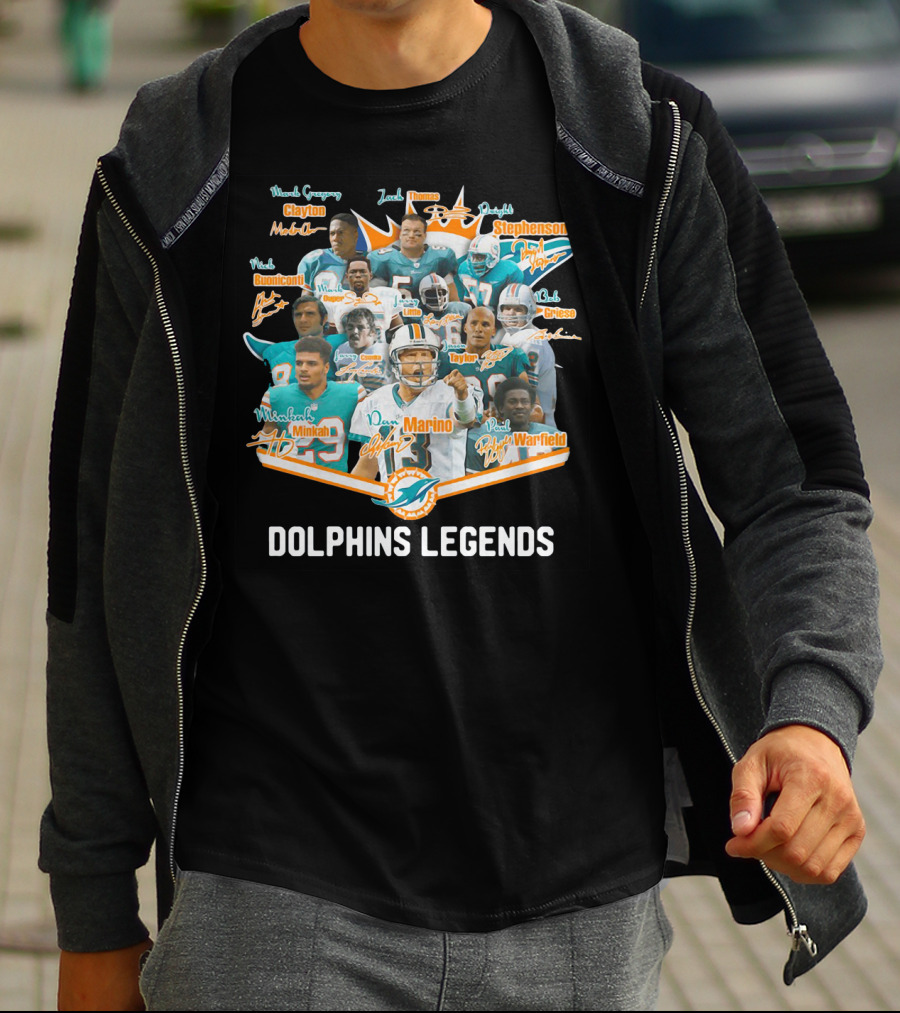 Dolphins Legends Marino Minkah Stephenson Buoniconti Warfield Gase Griese Taylor Thomas Clayton Mandich T-Shirt