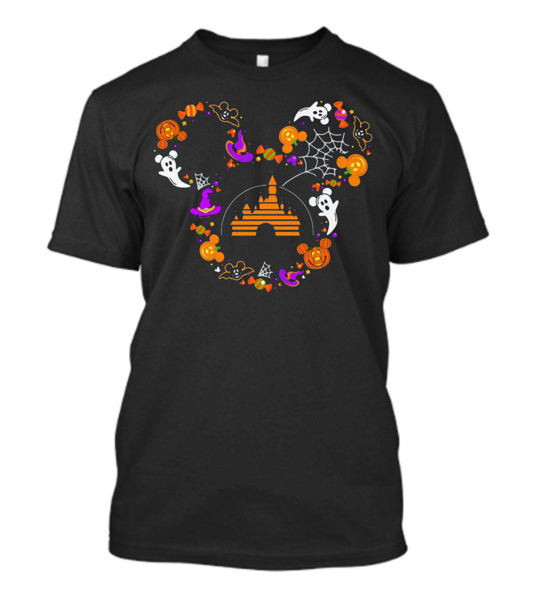 Mickey Mouse Halloween Candy Ghosts Pumpkins Magic Castle Spiderwebs T-Shirt