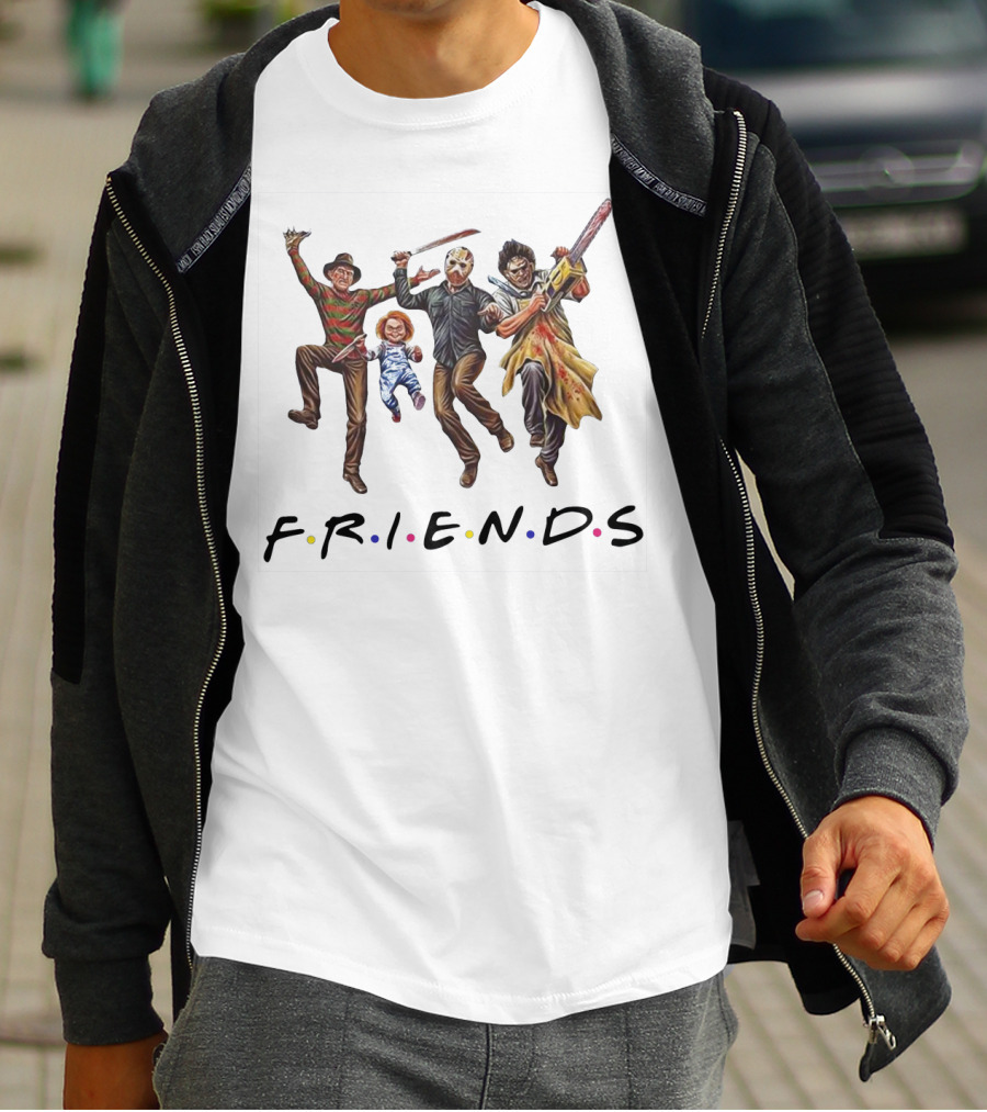 Horror Icons Halloween FRIENDS Parody Featuring Freddy Jason Chucky Leatherface T-Shirt