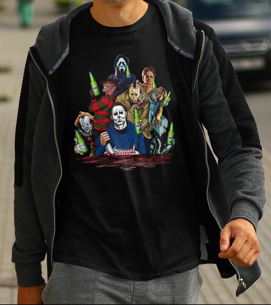 Michael Myers Freddy Krueger Jason Voorhees Ghostface Chucky Pennywise Leatherface Heineken Halloween Horror T-Shirt