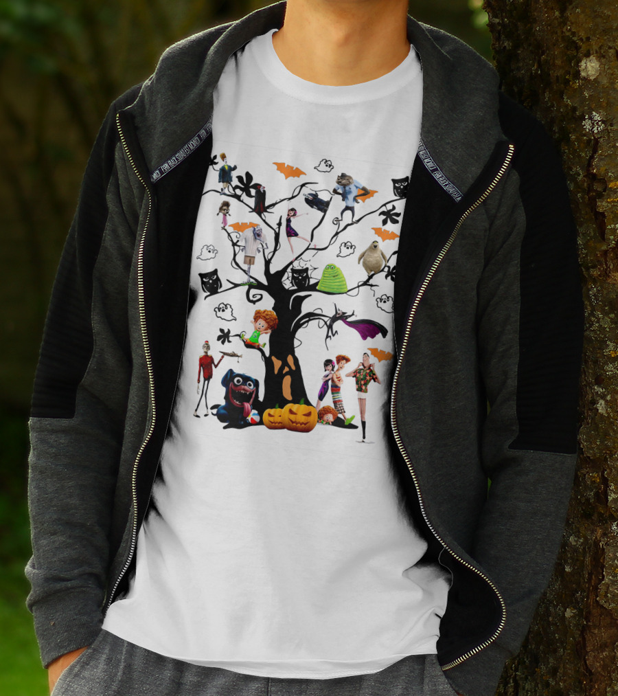 Hotel Transylvania 3 Halloween Tree Characters And Symbols With Pumpkins And Bats T-Shirt