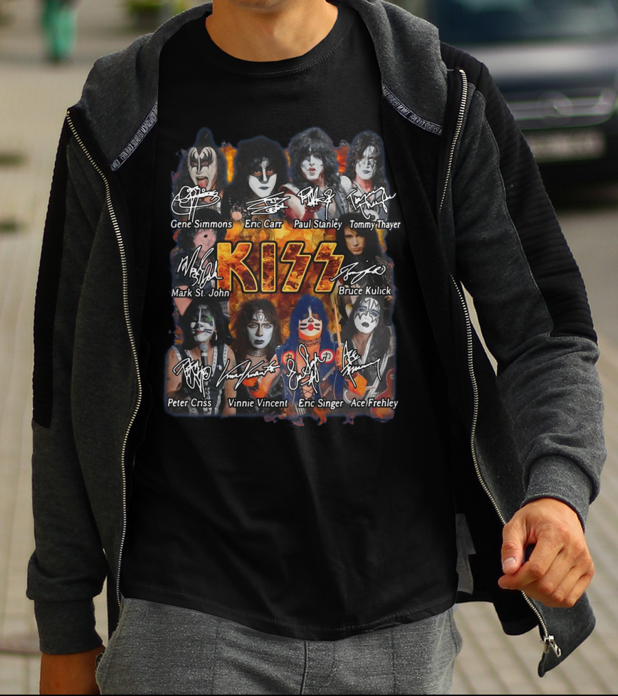 Kiss Band Rock Gene Simmons Paul Stanley Eric Carr Tommy Thayer Mark St. John Bruce Kulick Peter Criss Vinnie Vincent Eric Singer Ace Frehley T-Shirt