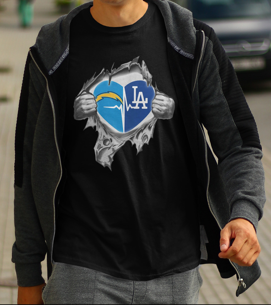 Los Angeles Chargers Dodgers Heart Ekg Pulse T-Shirt