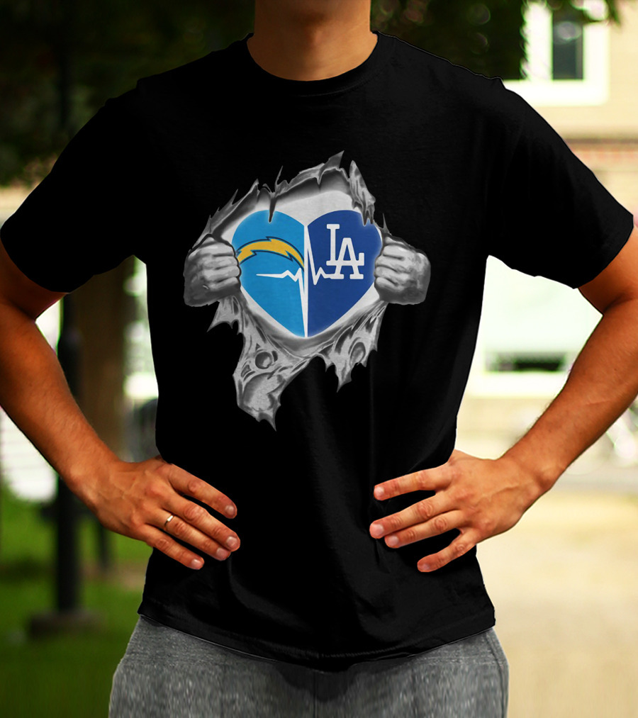 Los Angeles Chargers Dodgers Heart Ekg Pulse T-Shirt