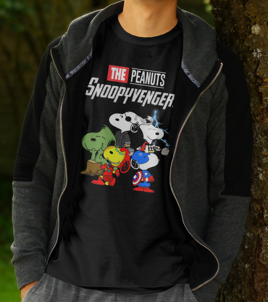 The Peanuts Snoopyvengers Marvel Avengers Endgame Crossover With Snoopy As Iron Man Captain America Thor Hulk Black Widow T-Shirt