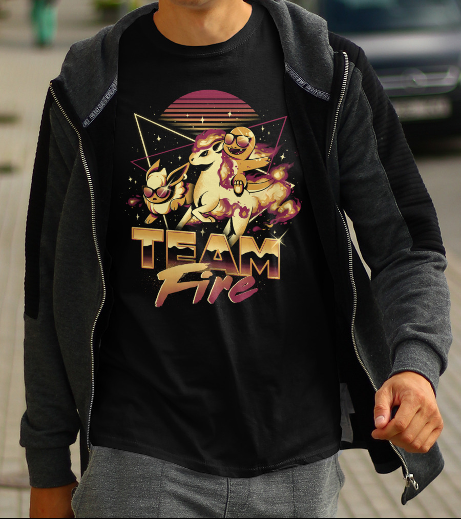 Retro PokEmon Team Fire Sunglasses Ponyta Flareon 80s T-Shirt