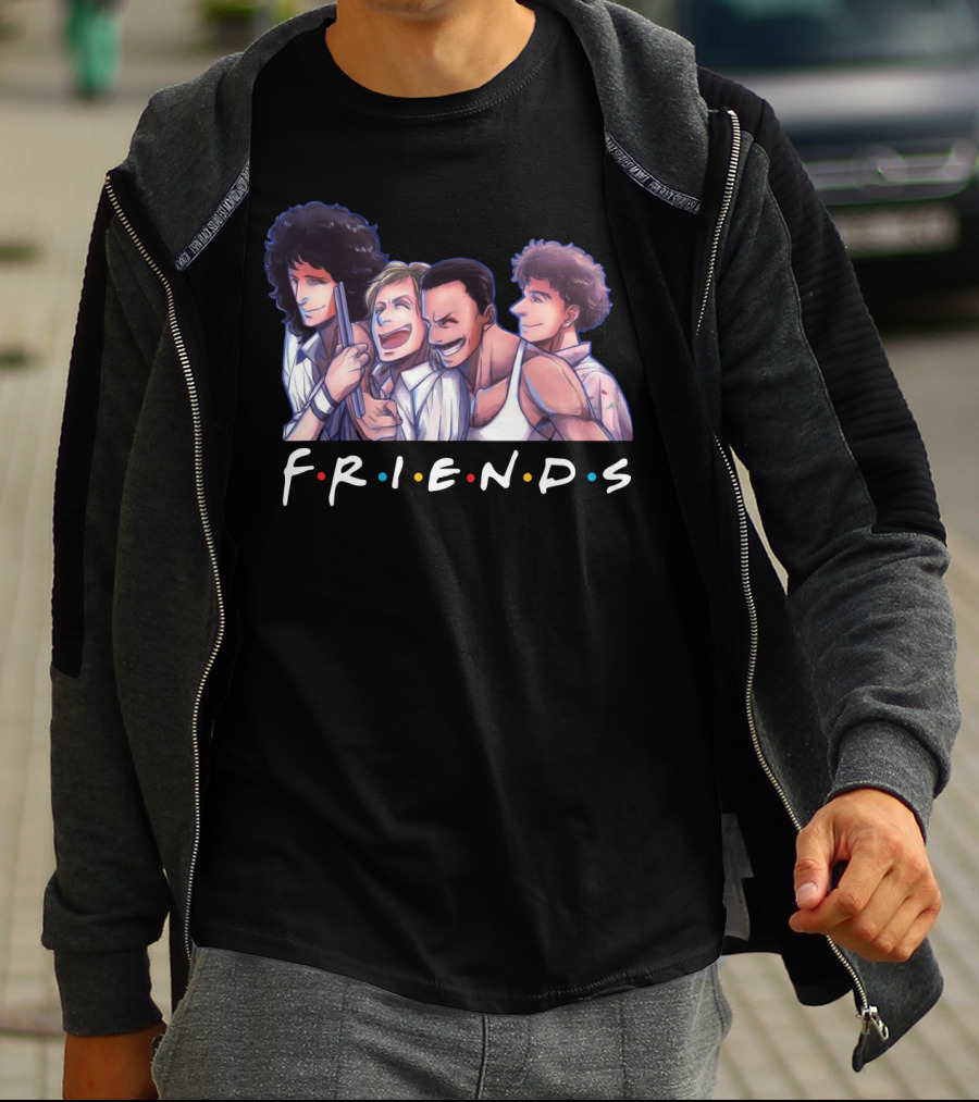 Queen Band Members Anime Style Friends Logo Mashup T-Shirt