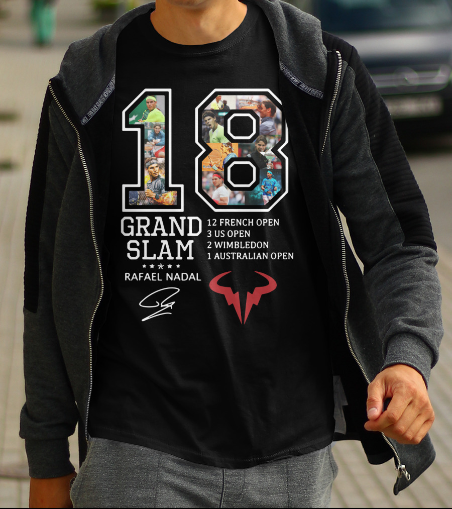 Rafael Nadal 18 Grand Slam Titles 12 French Open 3 Us Open 2 Wimbledon 1 Australian Open T-Shirt