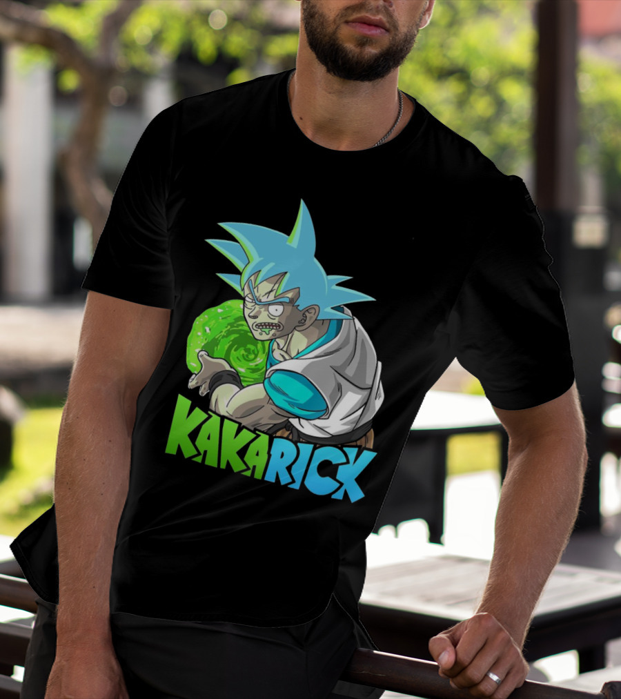 Kakarick Rick And Morty X DBZ Crossover With Green Energy Sphere And Blue Hair T-Shirt