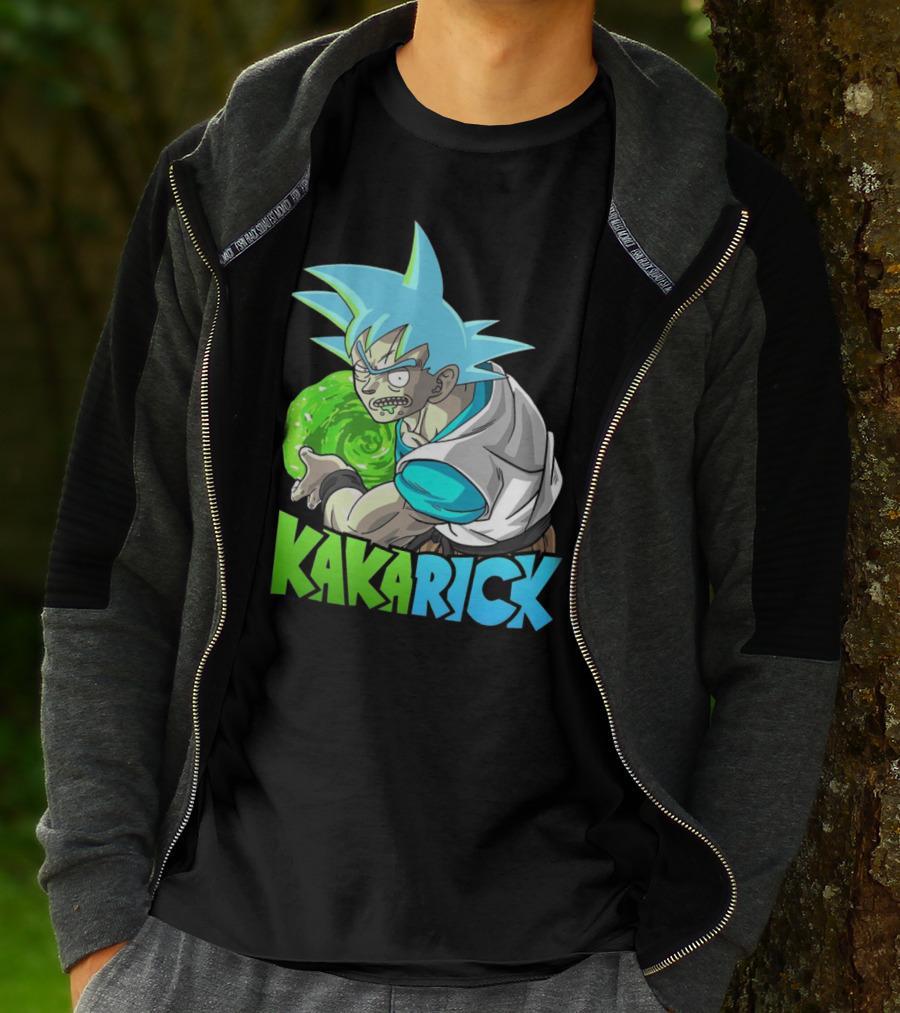 Kakarick Rick And Morty X DBZ Crossover With Green Energy Sphere And Blue Hair T-Shirt