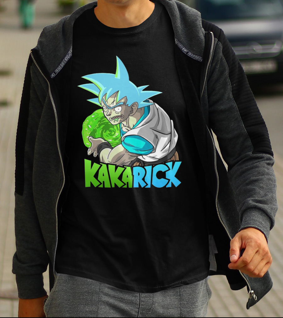 Kakarick Rick And Morty X DBZ Crossover With Green Energy Sphere And Blue Hair T-Shirt